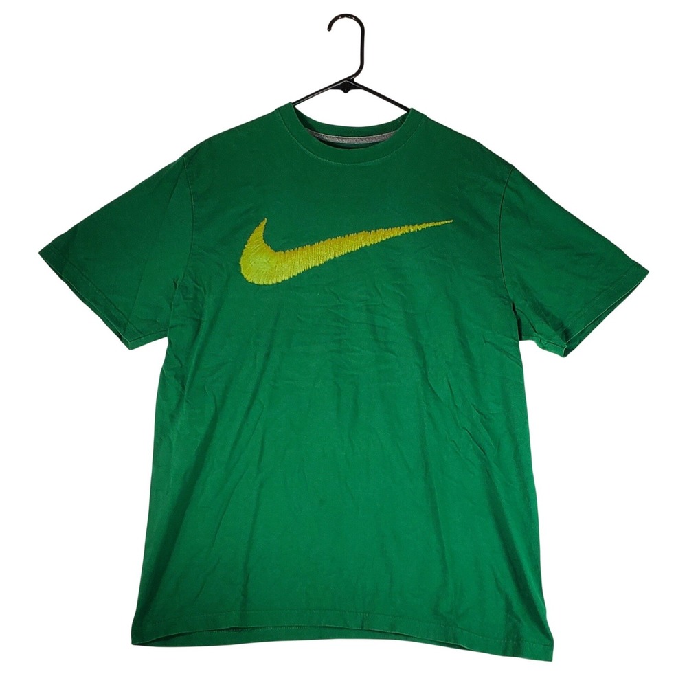 Nike Mens T-Shirt Green Yellow Embroidered Swoosh Logo Size 2XL Standard Fit Tee
